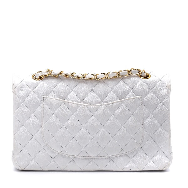 Chanel - White Quilted Caviar Leather 2.55 Medium Double Flap Bag